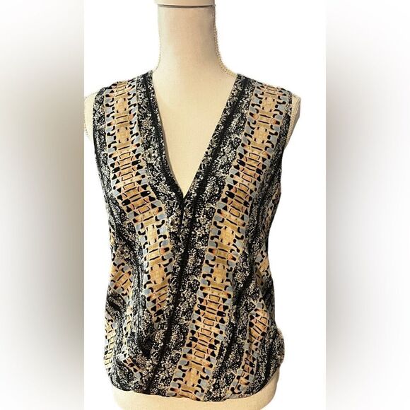 Marie Oliver Silk Sleeveless Blouse Size XS faux wrap snake print - Picture 2 of 7